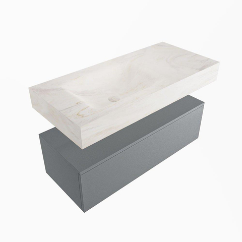 Mondiaz ALAN-DLUX Ensemble de meuble - 100cm - meuble - Plata mat - 1 tiroir - Lavabo Cloud Ostra suspendu - vasque gauche - 0 trous de robinet - Beige SW807760