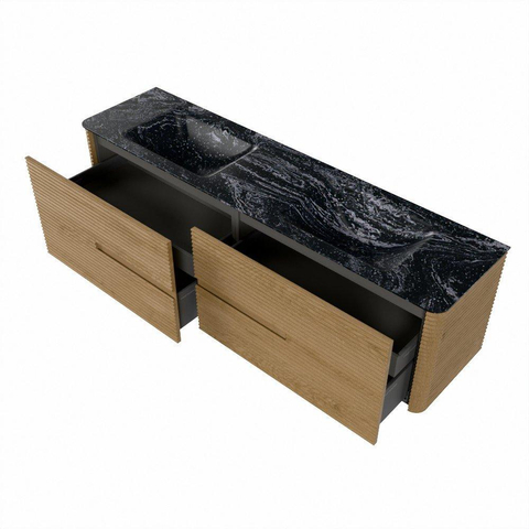 Mondiaz CIRO-DLUX Ensemble de meubles de salle de bains - 180x45x50cm - vasque en solid surface Lava - 2 bassins double - sans trous de robinet - 4 tiroirs - Chêne SW1530987