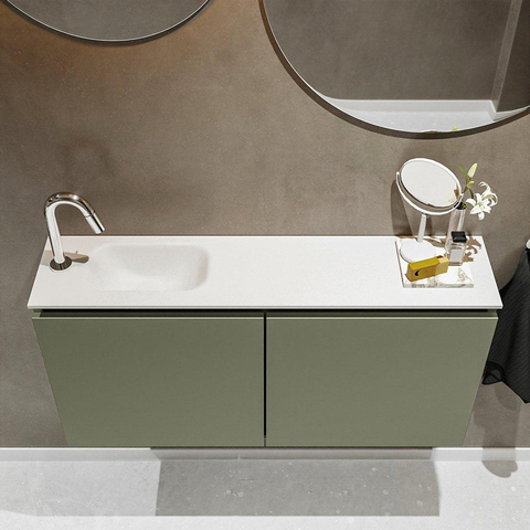 MONDIAZ TURE Toiletmeubel 100x23x50cm met 1 kraangaten 2 deuren army mat Wastafel Eden links Solid Surface Wit SW475012