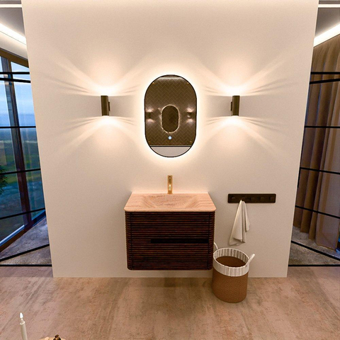 Mondiaz CIRO-DLUX Badkamermeubelset - 70x45x50cm - Solid surface wastafel Saba - 1 wasbak Midden - 1 kraangat - 2 lades - Walnut SW1530721