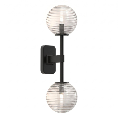 Astro Tacoma Twin Applique/Plafonnier - 230V - IP44 - bulbeux - cannelé - verre clair - noir mat SW1569677
