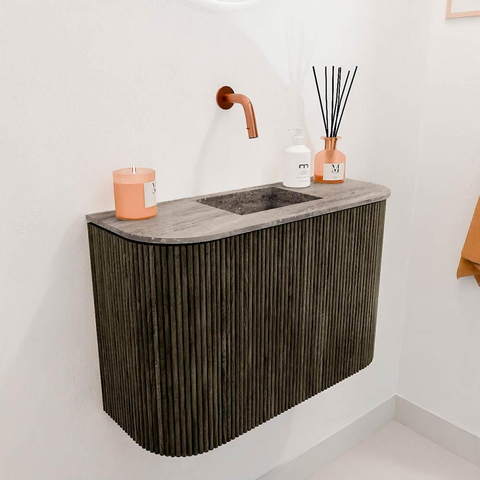 Mondiaz JOYA-DLUX 63.2cm toiletmeubel - ronding links en rechts kleur Shadow - Wastafel FAYE positie Midden Zonder kraangat kleur Oza. SW1425084