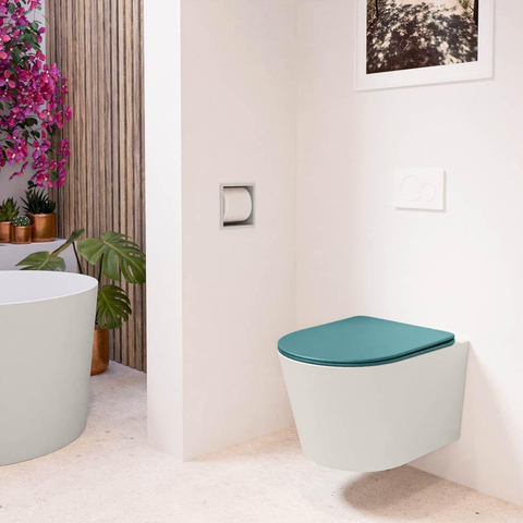 Mondiaz LAVIE hangtoilet – spoelrandloos – 36 x 53 cm – met softclose zitting – Linen (offwhite), zitting Smag (groen) SW1208716