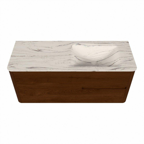 Mondiaz CIRO-DLUX Meuble de salle de bains - 120x45x50cm - Plan vasque solid surface Nata - 1 vasque à droite - 1 trou de robinet - 2 tiroirs - Ruby SW1532039