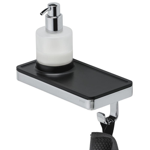 Geesa Frame Distributeur de savon avec tablette et crochet porte-serviette Noir / Chrome SW334323
