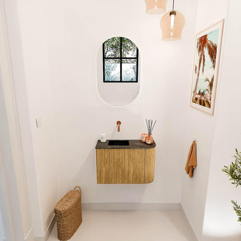 Mondiaz JOYA-DLUX Meuble de toilette 61,6cm - arrondi droit couleur Chêne - Vasque FAYE position Gauche Sans trou de robinet couleur Lava SW1422094