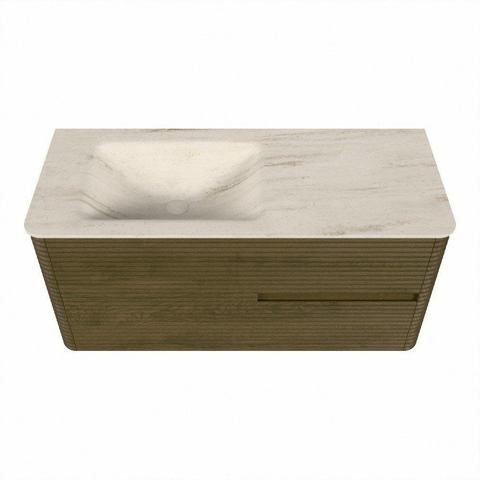 Mondiaz CIRO-DLUX Meuble de salle de bains - 110x45x50cm - Plan vasque Solid surface Meli - 1 vasque à gauche - sans trous de robinet - 2 tiroirs - Dusk SW1533149