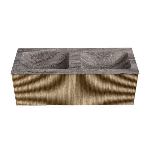 MONDIAZ KURVE-DLUX Meuble de salle de bains 120 cm couleur Dusk avec 1 tiroir et 0 porte. Lavabo LEAF Double 2 trous de robinet Oza. SW1433015