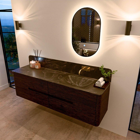 Mondiaz CIRO-DLUX Badkamermeubelset - 170x45x50cm - Solid surface wastafel Lava - 1 wasbak Rechts - zonder kraangaten - 4 lades - Walnut SW1530199