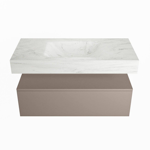 Mondiaz ALAN-DLUX Ensemble de meuble - 100cm - meuble Smoke mat - 1 tiroir - Lavabo Cloud Opalo suspendu - vasque Centre - 0 trous de robinet SW806490