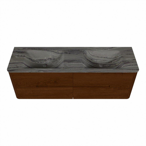 Mondiaz CIRO-DLUX Meuble de salle de bains - 150x45x50cm - Plan vasque solid surface Sombra - 2 bacs Double - 2 trous de robinet - 4 tiroirs - Ruby SW1531962