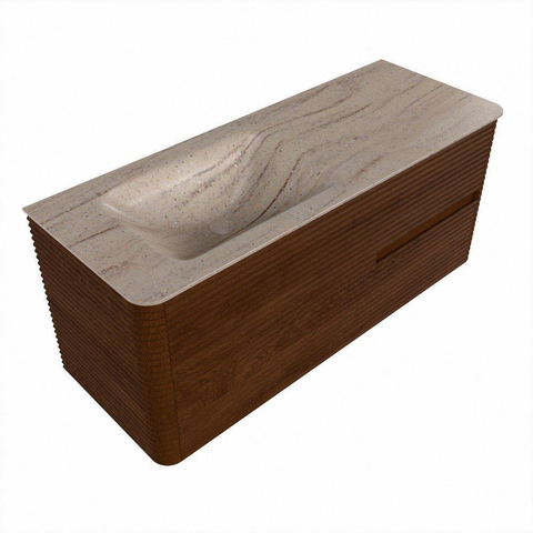 Mondiaz CIRO-DLUX Badkamermeubelset - 120x45x50cm - Solid surface wastafel Saba - 1 wasbak Links - zonder kraangaten - 2 lades - Ruby SW1532150