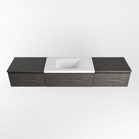MONDIAZ BUKLA 200cm ensemble de meuble avec module 60 couleur Marron Foncé avec 3 tiroirs. Lavabo CLOUD milieu 0 trous de robinet couleur Talc. SW1382164