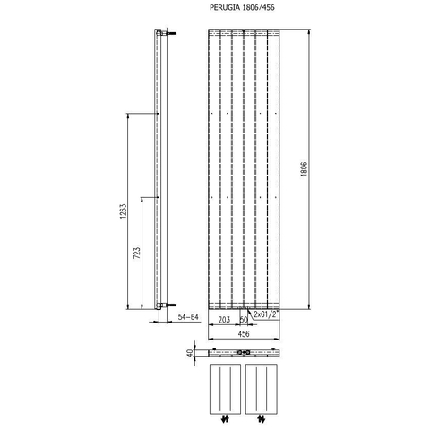 Plieger Perugia designradiator verticaal middenaansluiting 1806x456mm 802W wit MET 2 handdoekbeugel SHOWROOMMODEL SHOW26883