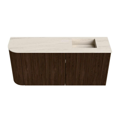 Mondiaz JOYA-DLUX 91.6cm toiletmeubel - ronding links kleur Walnut - Wastafel FAYE positie Rechts 1 kraangat kleur Meli. SW1424440