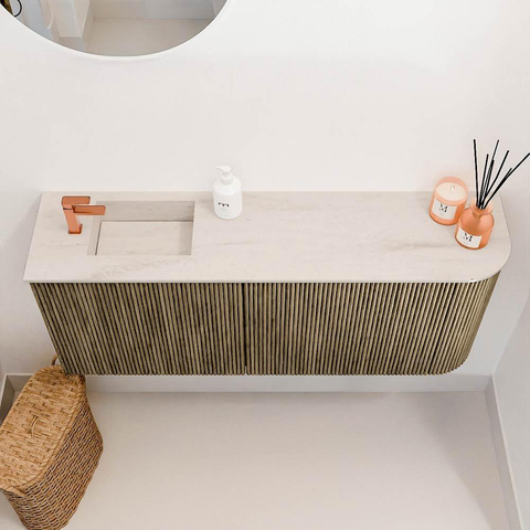 Mondiaz JOYA-DLUX Meuble de salle de bains 101,6cm - arrondi droite couleur Dusk - Vasque FAYE position Gauche 1 trou de robinet couleur Meli. SW1425852