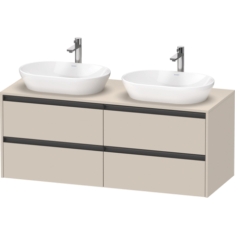 Duravit Ketho.2 Wastafelonderbouwkast - inclusief consoleplaat - met 4 laden - voor dubbele waskommen - 140x55x56.8cm - met handgrepen antraciet - taupe supermat SW773159