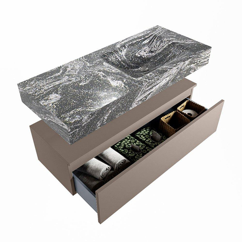 Mondiaz ALAN-DLUX Ensemble de meuble - 110cm - meuble Smoke mat - 1 tiroir - Lavabo Cloud Lava suspendu - vasque droite - 0 trous de robinet SW807971