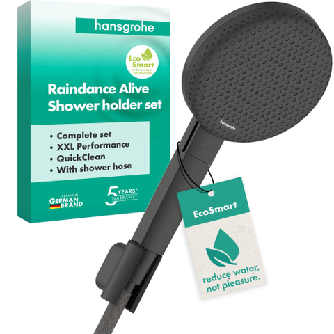 Hansgrohe Raindance Alive Select S Doucheset - 125 - 3jet - ecosmart - met designflex textiel - doucheslang - 160 cm - geborsteld zwart chroom (antraciet) SW1388569