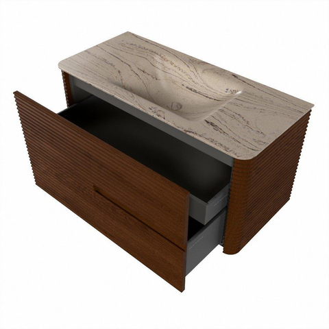 Mondiaz CIRO-DLUX Ensemble de meubles de salle de bains - 100x45x50cm - Plan-vasque Solid surface Arena - 1 vasque au milieu - sans trous de robinet - 2 tiroirs - Ruby SW1531898