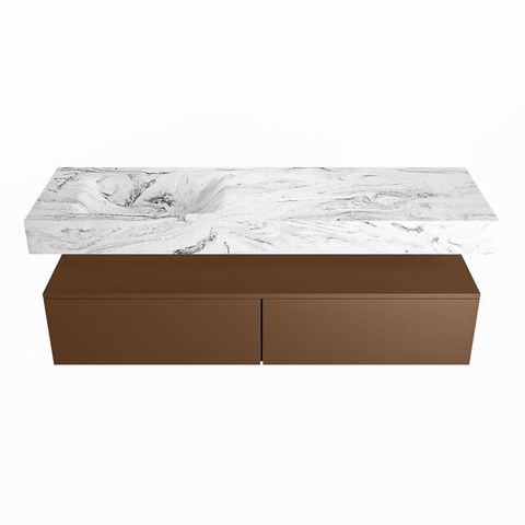 Mondiaz ALAN-DLUX Ensemble de meuble - 150cm - meuble Rust mat - 2 tiroirs - Lavabo Cloud Glace suspendu - vasque Gauche - 1 trou de robinet SW806002