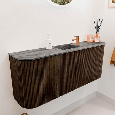 Mondiaz JOYA-DLUX 103.2cm toiletmeubel - ronding links en rechts kleur Walnut - Wastafel FAYE positie Midden 1 kraangat kleur Sombra. SW1424769