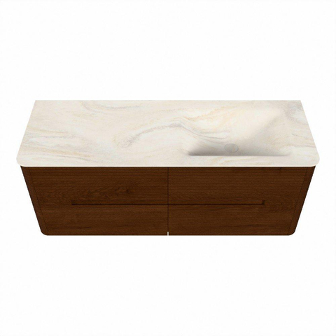 Mondiaz CIRO-DLUX Meuble de salle de bains - 130x45x50cm - Plan vasque solid surface Ostra - 1 vasque à droite - 1 trou de robinet - 4 tiroirs - Ruby SW1531845