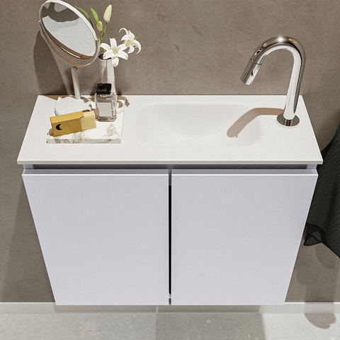 MONDIAZ TURE Toiletmeubel 60x23x50cm met 1 kraangaten 2 deuren cale mat Wastafel Eden rechts Solid Surface Wit SW475126