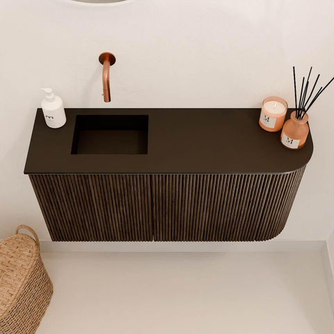 Mondiaz JOYA 81.6cm meuble de toilette - arrondi droit couleur Noyer - Vasque FAYE position Gauche Sans trou de robinet couleur Urban SW1421356