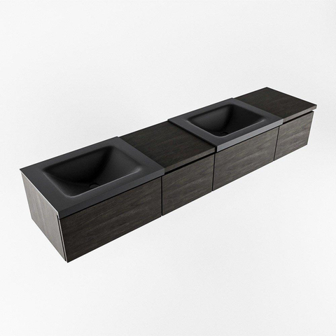 MONDIAZ BUKLA 200cm ensemble de meuble avec module 40 gauche couleur Marron Foncé avec 4 tiroirs. Lavabo CLOUD double 2 trous de robinet couleur Urban. SW1382234