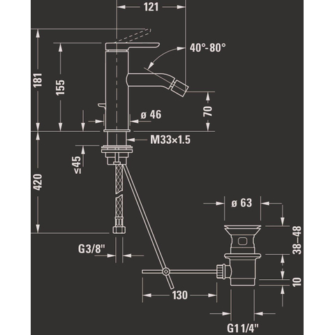 Duravit C.1 1 greeps bidetmengkraan - 141x40x155mm - hoogglans chroom SW157842