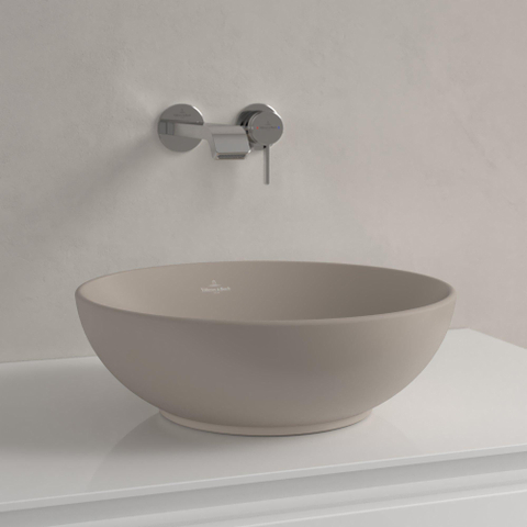 Villeroy & Boch Loop & Friends opzetwastafel - 38x38cm - zonder kraangat - met overloop CeramicPlus - mat almond (beige) SW644076