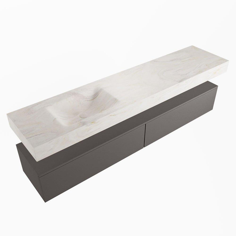 Mondiaz ALAN-DLUX Ensemble de meuble - 200cm - meuble Dark grey mat - 2 tiroirs - Lavabo Cloud Ostra suspendu - vasque Gauche - 0 trous de robinet SW807188