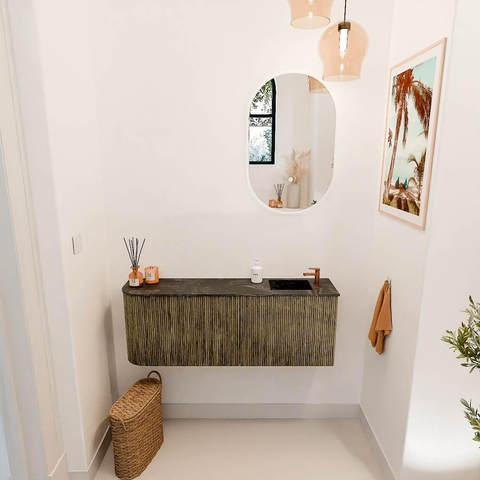 Mondiaz JOYA-DLUX 111.6cm toiletmeubel - ronding links kleur Dusk - Wastafel FAYE positie Rechts 1 kraangat kleur Lava. SW1423257