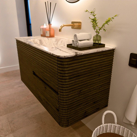 Mondiaz CIRO-DLUX Badkamermeubelset - 100x45x50cm - Solid surface wastafel Glace - 1 wasbak Midden - zonder kraangaten - 2 lades - Shadow SW1532190