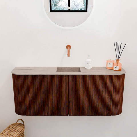 Mondiaz JOYA-DLUX 103.2cm toiletmeubel - ronding links en rechts kleur Ruby - Wastafel FAYE positie Midden Zonder kraangat kleur Saba. SW1425636