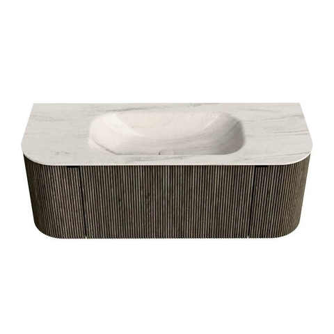 MONDIAZ KURVE-DLUX Meuble de salle de bains 120cm arrondi Gauche + Droite couleur Shadow avec 1 tiroir et 2 portes. Lavabo BIG SMALL Central 1 trou de robinet Meli. SW1431755