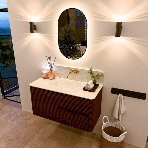 Mondiaz CIRO-DLUX Badkamermeubelset - 100x45x50cm - Solid surface wastafel Opalo - 1 wasbak Midden - zonder kraangaten - 2 lades - Ruby SW1531527