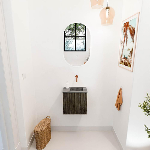 Mondiaz JOYA-DLUX 40cm toiletmeubel - kleur Shadow - Wastafel FAYE positie Rechts Zonder kraangat kleur Sombra. SW1425175