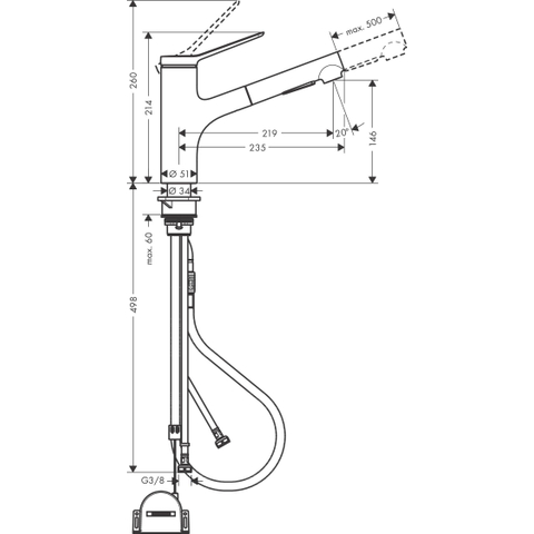 Hansgrohe Zesis m33 1 greeps keukenkraan - 150 uittrekbare. vuistdouche - 2jet - sbox lite - chroom SW971426