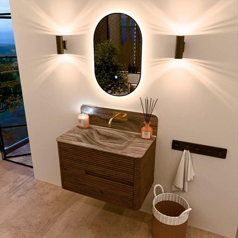 Mondiaz CIRO-DLUX Badkamermeubelset - 80x45x50cm - Solid surface wastafel Sombra - 1 wasbak Midden - zonder kraangaten - 2 lades - Dusk SW1533378
