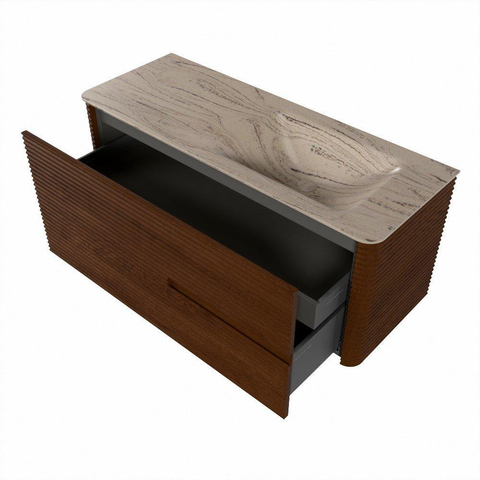 Mondiaz CIRO-DLUX Meuble de salle de bains - 120x45x50cm - Plan vasque solid surface Arena - 1 lavabo à droite - sans trous de robinetterie - 2 tiroirs - Ruby SW1531706