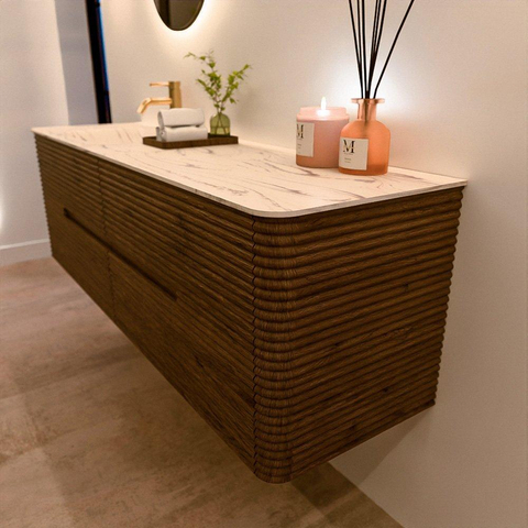 Mondiaz CIRO-DLUX Meuble de salle de bains - 160x45x50cm - Plan vasque solid surface Nata - 1 lavabo à gauche - 1 trou de robinet - 4 tiroirs - Dusk SW1533239