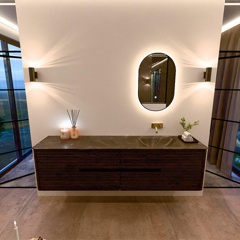 Mondiaz CIRO-DLUX Badkamermeubelset - 190x45x50cm - Solid surface wastafel Lava - 1 wasbak Rechts - zonder kraangaten - 4 lades - Walnut SW1530197