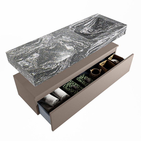 MONDIAZ ALAN - DLUX Badkamermeubelset - 130cm - onderkast - Smoke - 1 lade - vrijhangende wastafel - wasbak rechts - 0 kraangaten - Lava SW808196