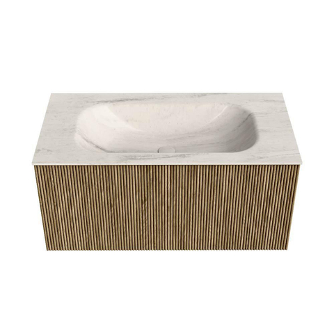 MONDIAZ KURVE-DLUX 90cm badmeubel kleur Dusk met 1 lade en 0 deuren. Wastafel BIG SMALL Midden zonder kraangat Meli. SW1431875