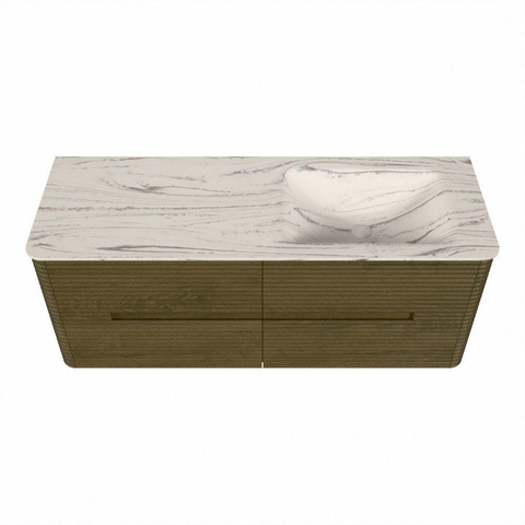 Mondiaz CIRO-DLUX Meuble de salle de bains - 130x45x50cm - Vasque solid surface Nata - 1 lavabo à droite - 1 trou de robinet - 4 tiroirs - Dusk SW1533215