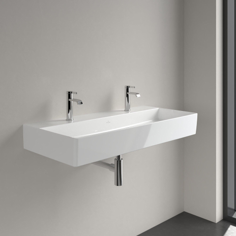 Villeroy & Boch memento 2.0 wastafel - voor handdoekhouders - 100x47cm - zonder overloop - 2 kraangaten - White Alpine (glans wit) SW358438