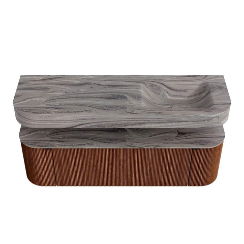 MONDIAZ THOR-DLUX 150cm meuble de salle de bains arrondi gauche + droite couleur Ruby avec 1 tiroir et 2 portes. Vasque suspendue CLOUD Droite sans trou de robinet couleur Sombra. SW1464900