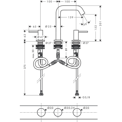 Hansgrohe Tecturis s Wastafelkraan - mengkraan - rond - 15.6cm uitloop - 3-gats - geborsteld brons SW918723
